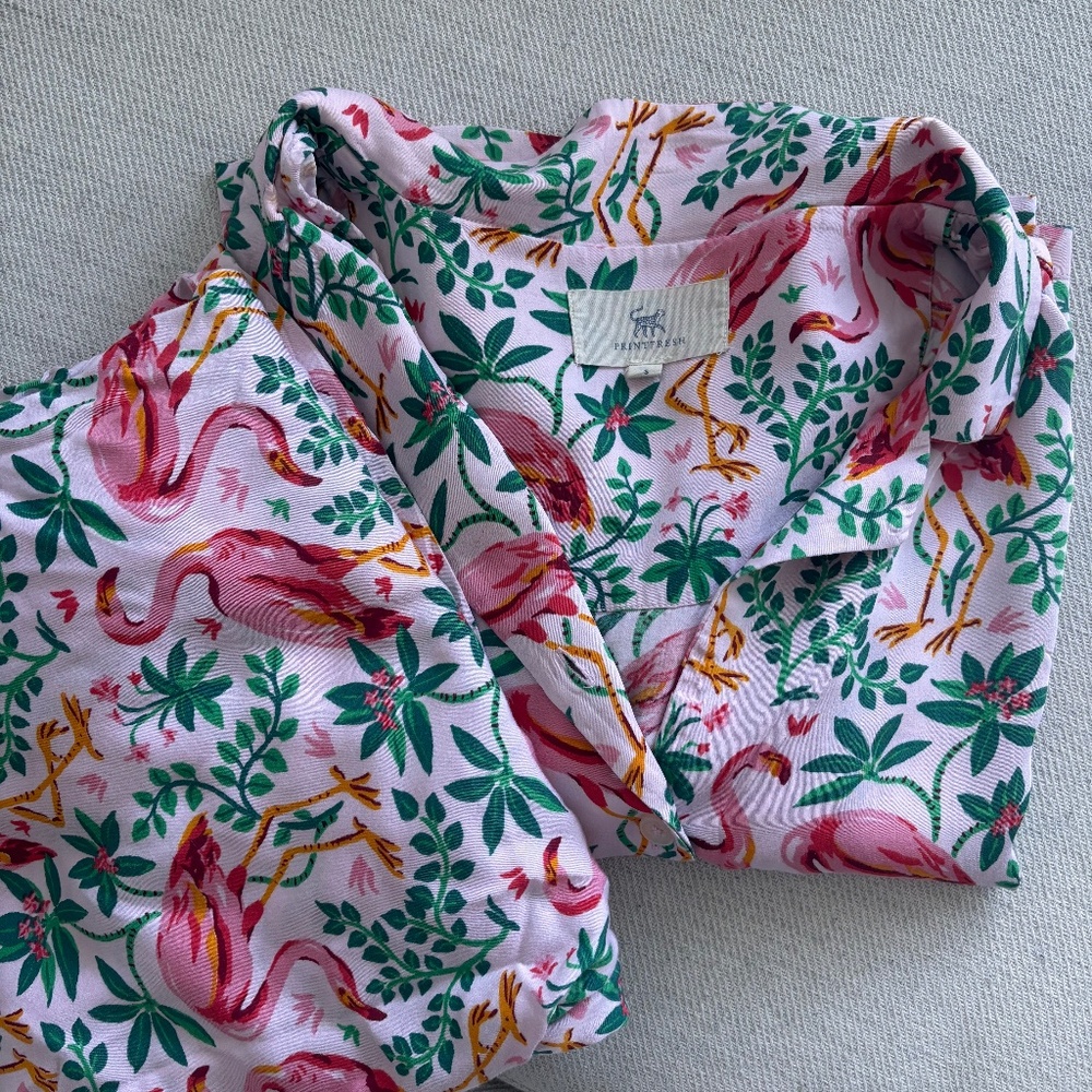 Printfresh Flock of Flamingos Eco Satin Wildest Dreams Pajama Set — Size Small